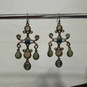 Elegant Gold Green Blue Dangle Chandelier Earrings